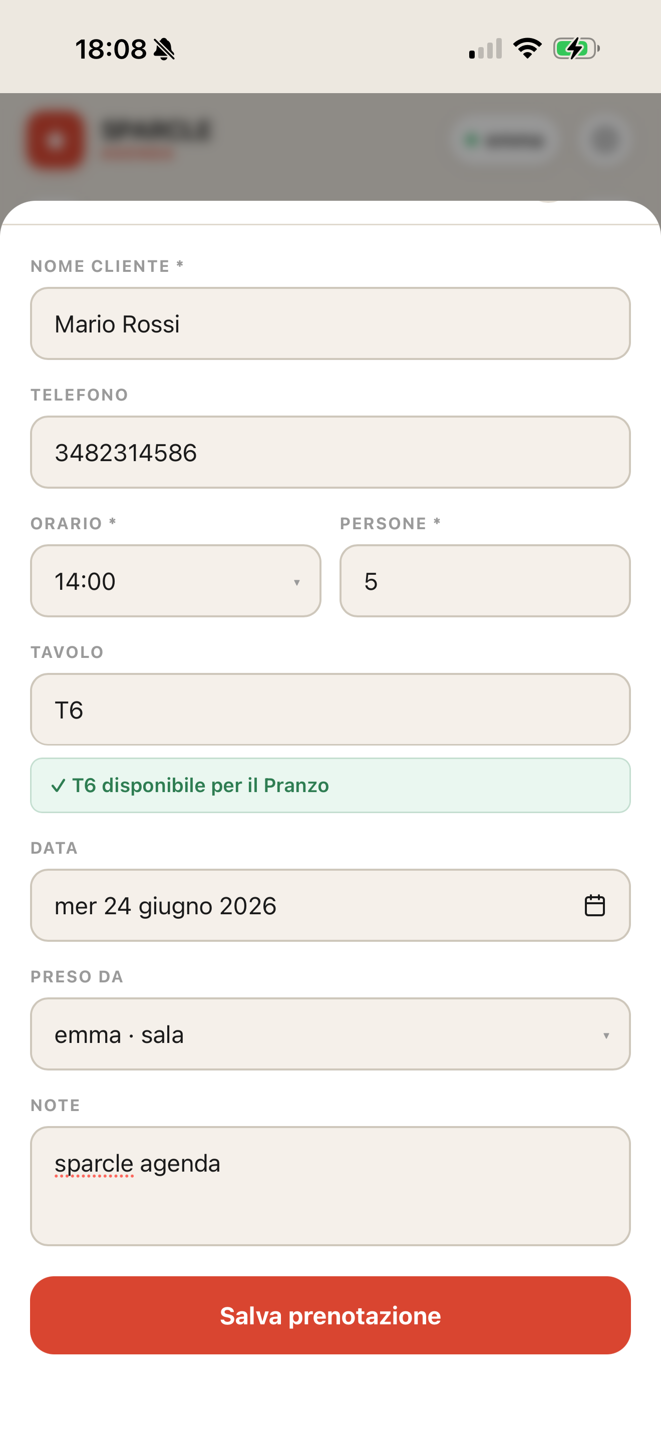 Nuova prenotazione